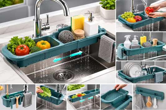 Telescopic Sink Shelf Drainer Rack Kitchen Organizer Soap Sponge Holder Towel Rack Storage Organizer Basket Gadgets Accessories