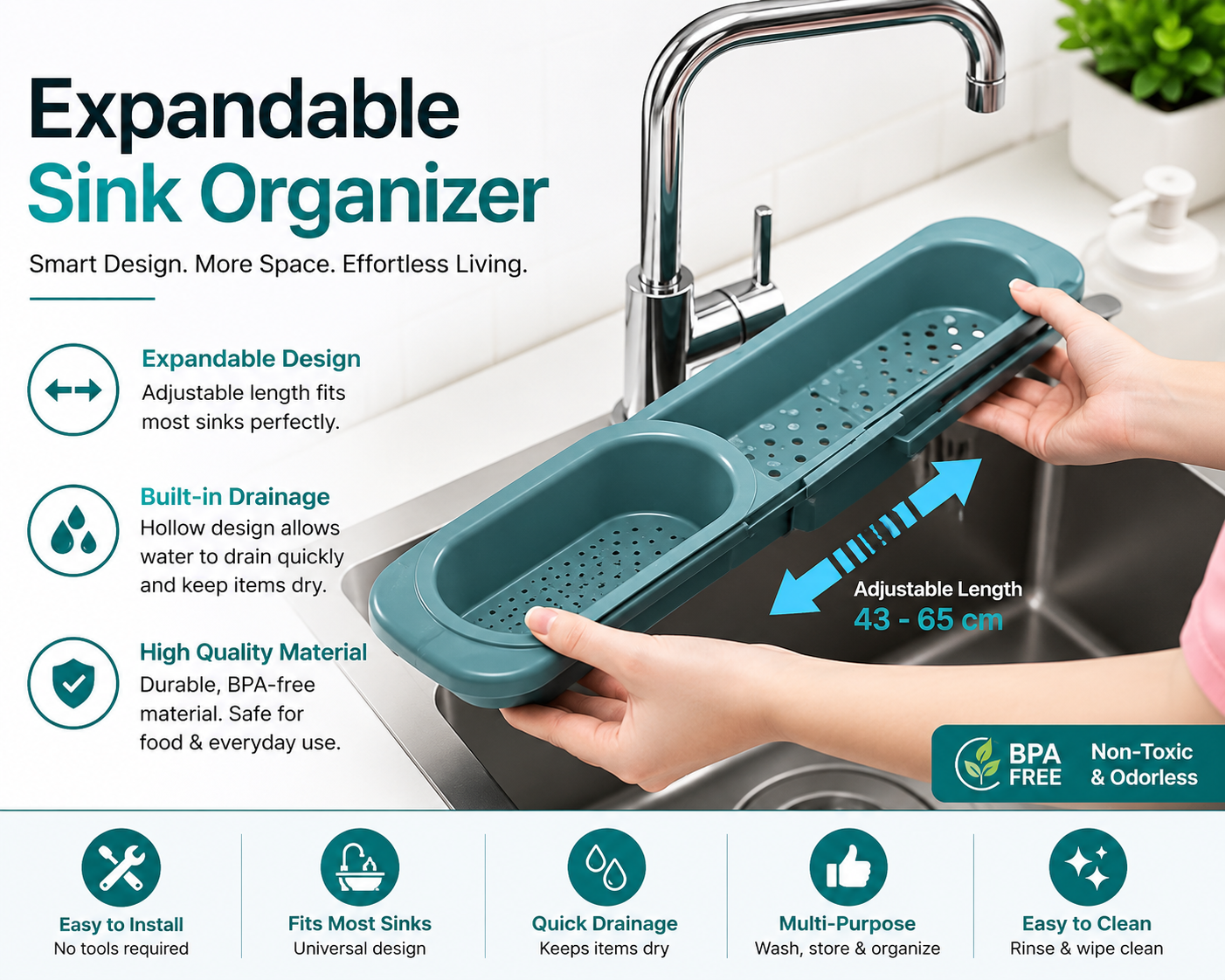 Telescopic Sink Shelf Drainer Rack Kitchen Organizer Soap Sponge Holder Towel Rack Storage Organizer Basket Gadgets Accessories