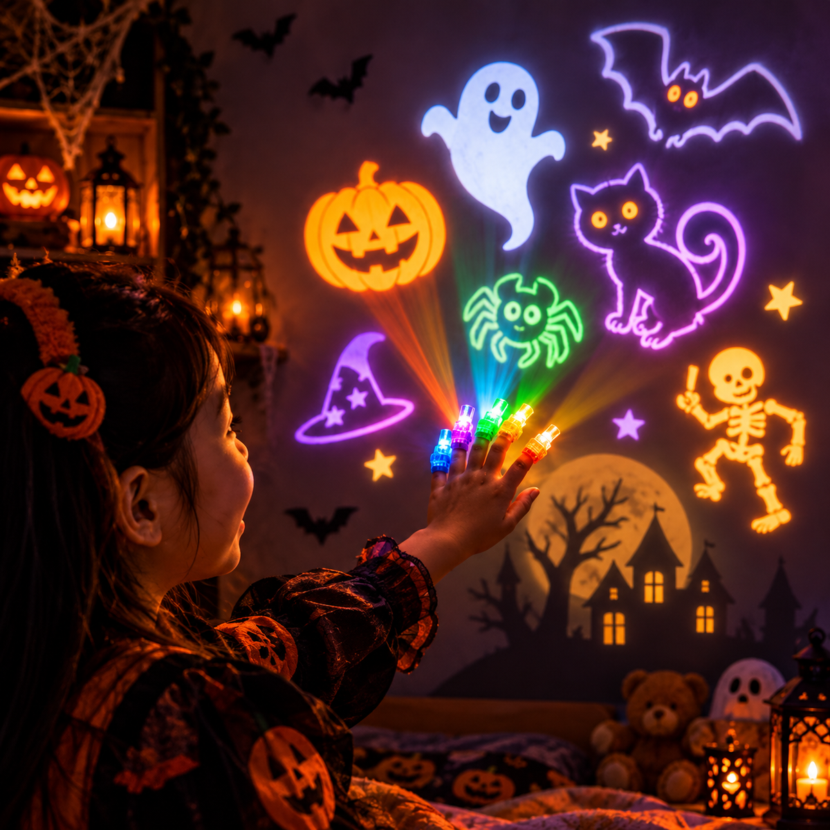 4-Pack Spooky Halloween LED Finger Projection Lights