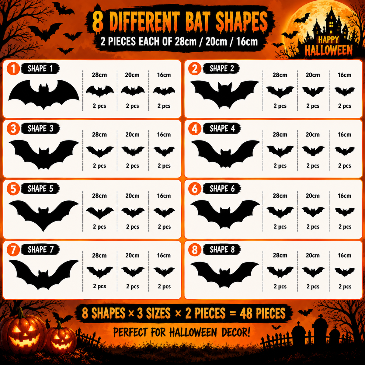 3D Backlit Halloween Bats